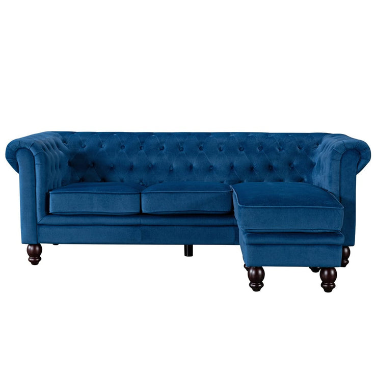 Chesterfield 3 Seater Velvet Sofa with Footstool