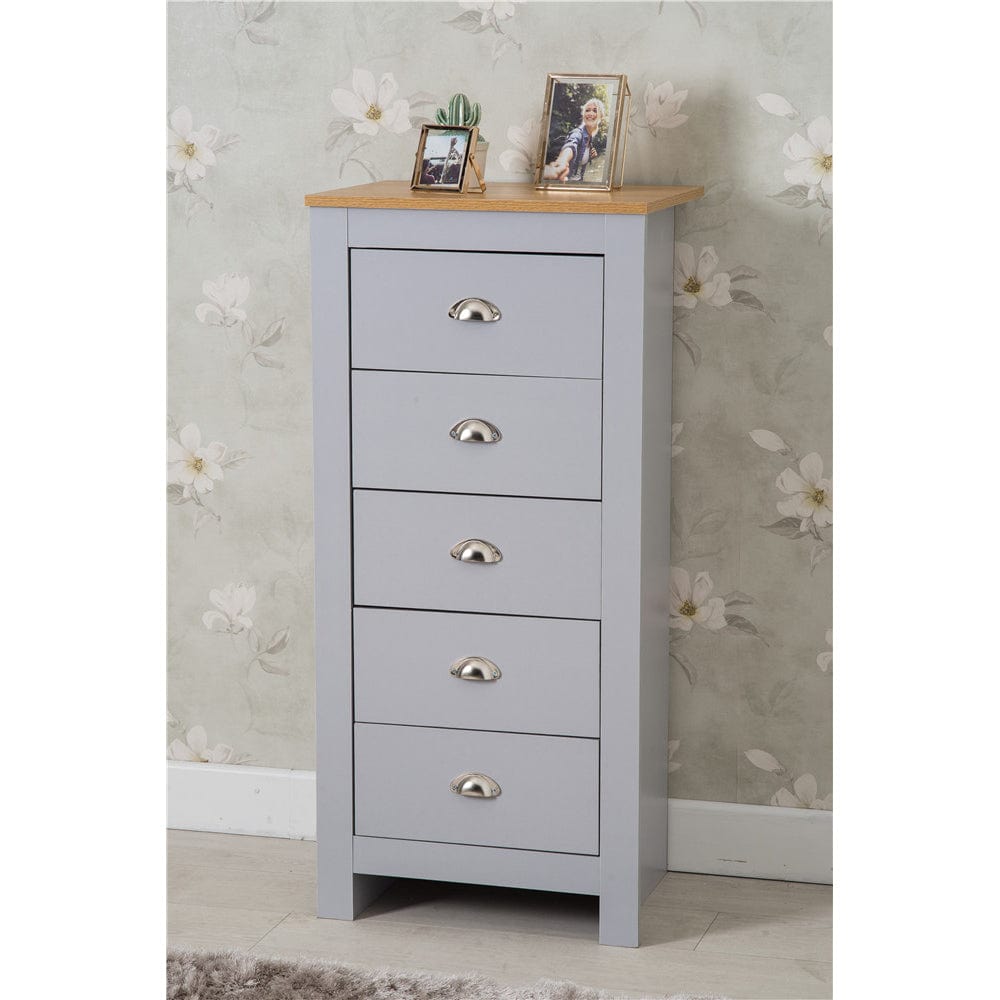 Heritage 5 Drawer Tall Chest In Grey and Oak – Furniture Maxi