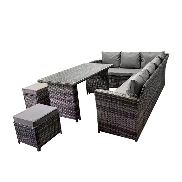 Rosen 9 Seater Rattan Garden Dining Set In Grey