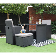 Eton 4 Seater Rattan Garden Cube Armchair with Bar Dining Table Set