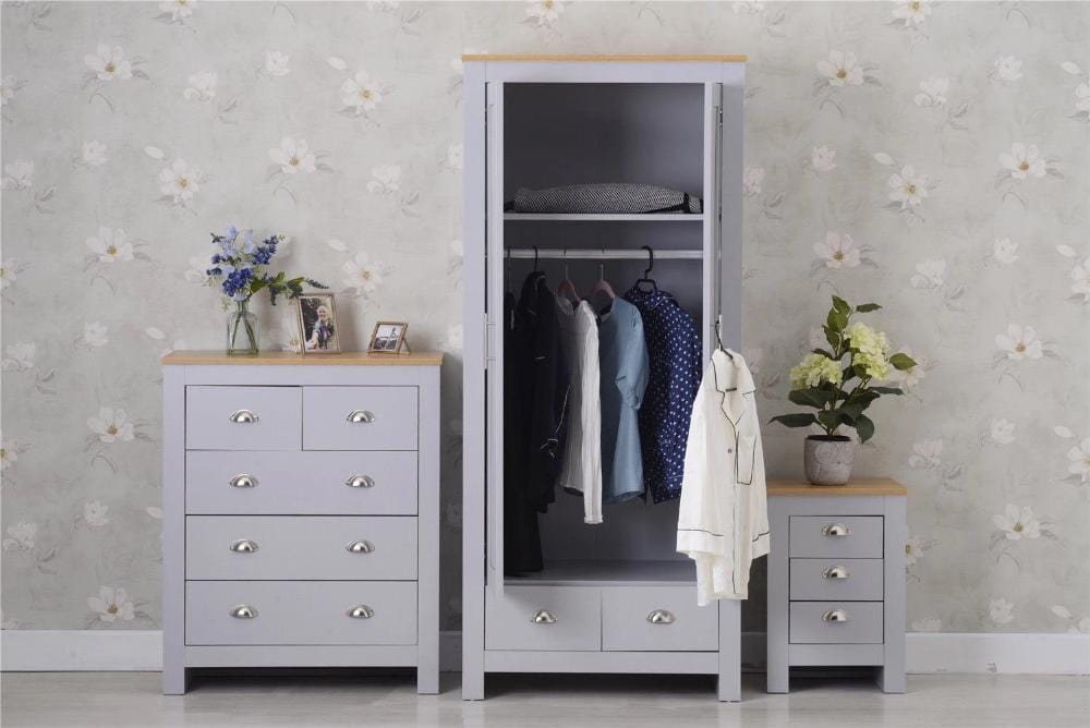 Heritage Set of Three Bedroom Piece with Grey and Oak Finish, Bedroom Furniture, Furniture Maxi, Furniture Maxi