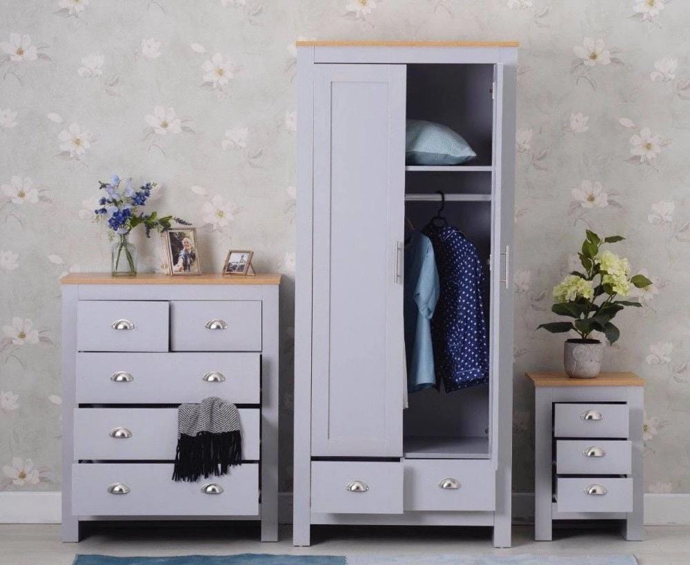 Heritage Set of Three Bedroom Piece with Grey and Oak Finish, Bedroom Furniture, Furniture Maxi, Furniture Maxi