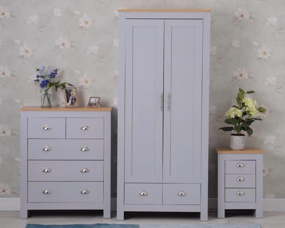 Heritage Set of Three Bedroom Piece with Grey and Oak Finish, Bedroom Furniture, Furniture Maxi, Furniture Maxi