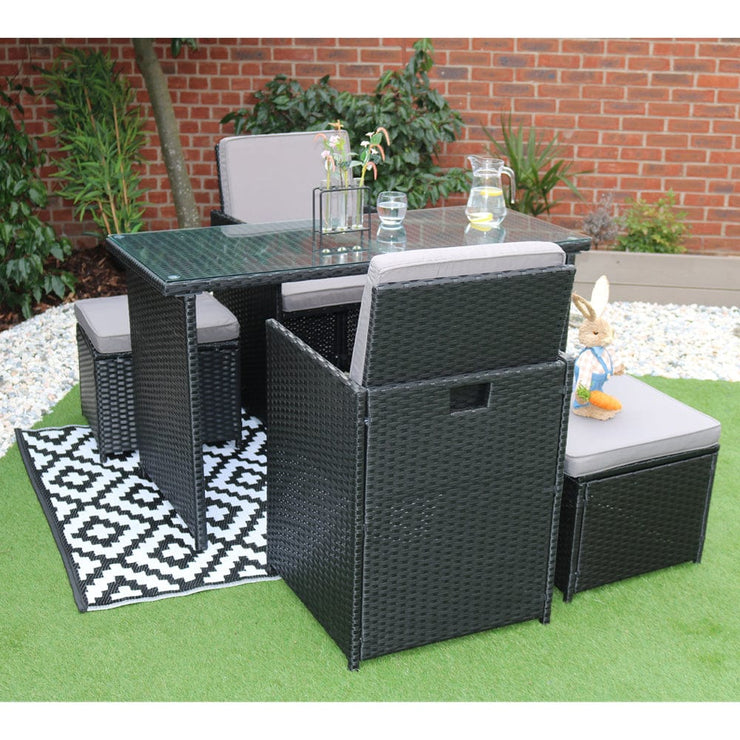 Eton 4 Seater Rattan Garden Cube Armchair with Bar Dining Table Set