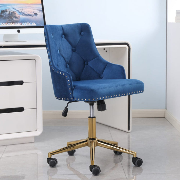 Avers Channel Tufted Velvet Office Chair with Gold Legs