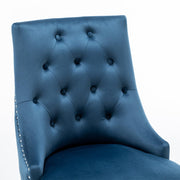 Avers Blue Velvet Button Back Dining Chairs Rubber Leg