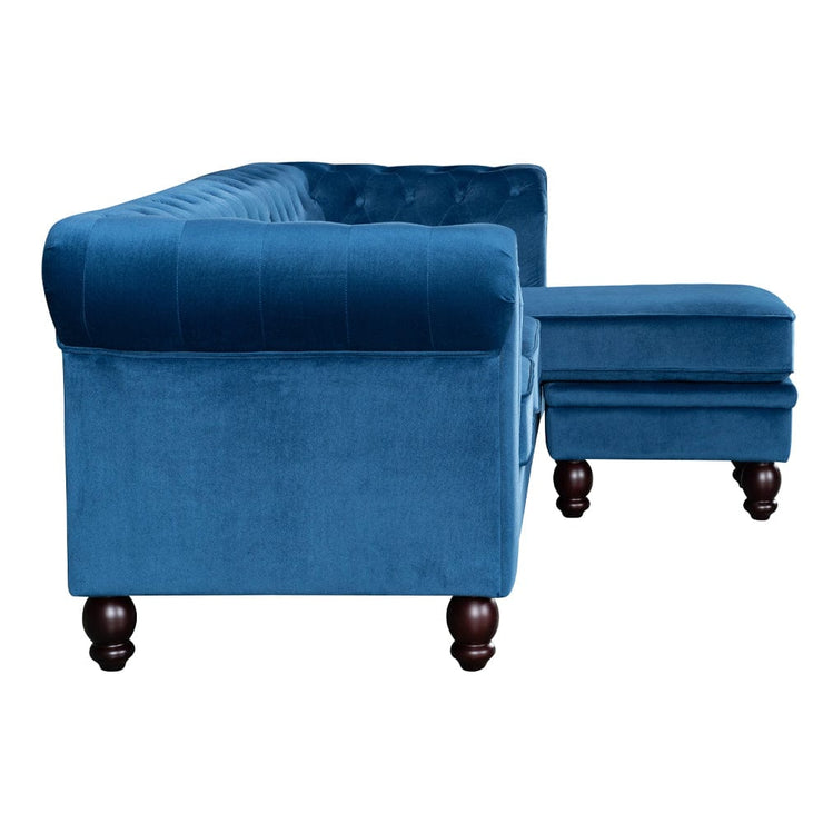 Chesterfield 3 Seater Velvet Sofa with Footstool