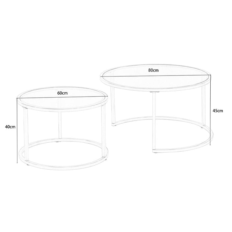 Etta Set Of 2 Nesting Coffee Table Round End Table with Glass Top