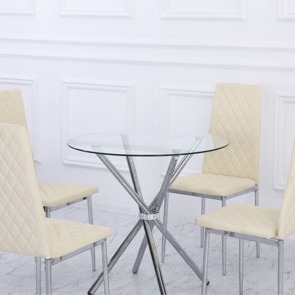 Orsa Round Dining Table Set With 4 Dining Chairs In Cream