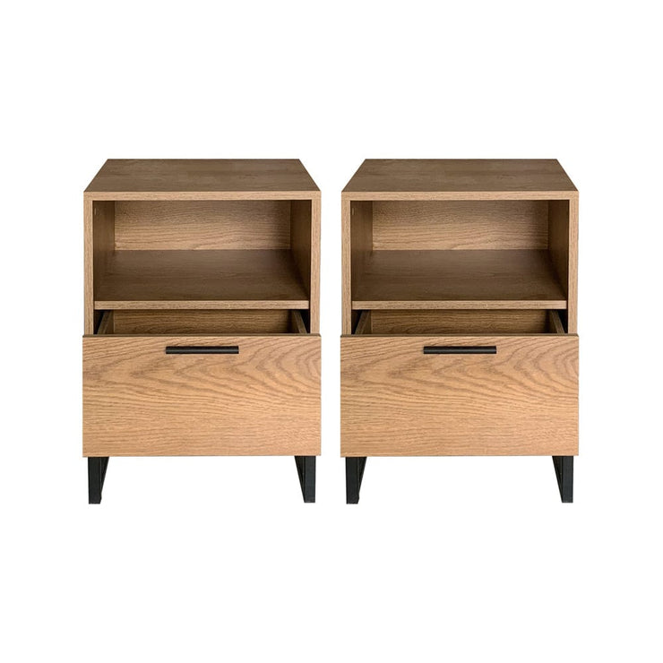 Belluno Industrial Style Set Of 2 One Drawer Bedside Tables