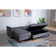 Destin Reversible Grey Velvet Corner Sofa w/ Storage Chaise & Ottoman