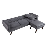 Grey Velvet Sofa Bed with Ottoman