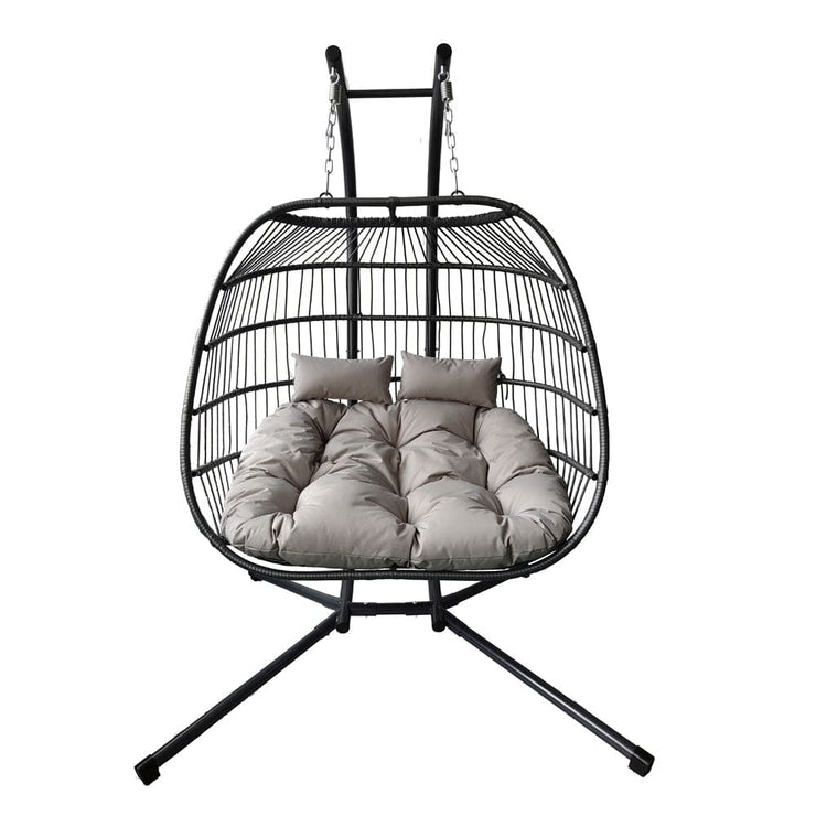 Bradway Hanging Rope Swing Double Indoor Outdoor Egg Chair with Grey Cushions