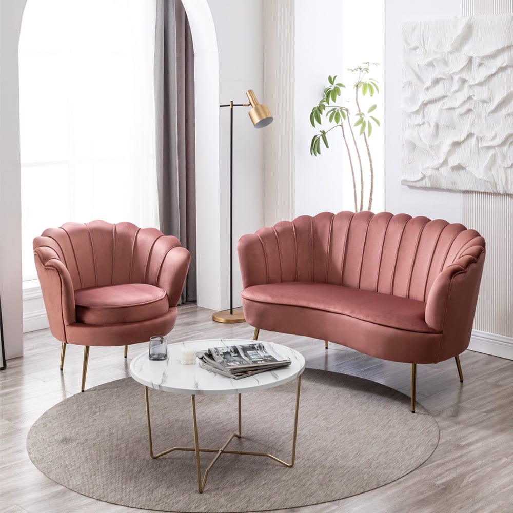 Mollis Plush Velvet Shell Chair & 3 Seater Sofa Set In Pink