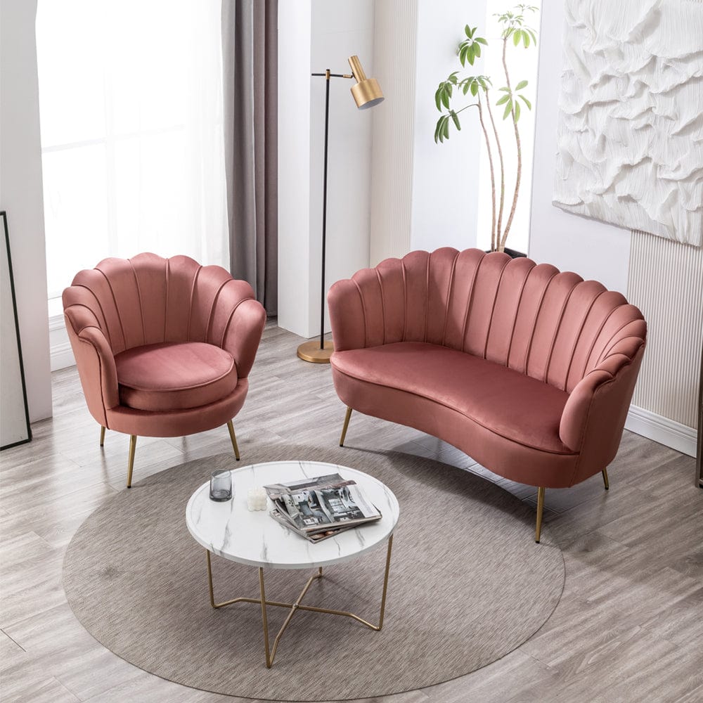 Mollis Plush Velvet Shell Chair & 3 Seater Sofa Set In Pink
