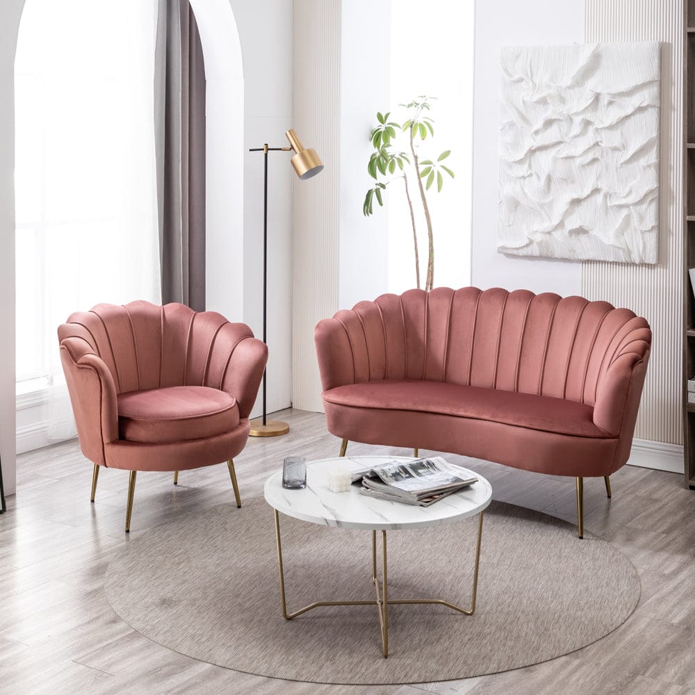 Mollis Plush Velvet Shell Chair & 3 Seater Sofa Set In Pink