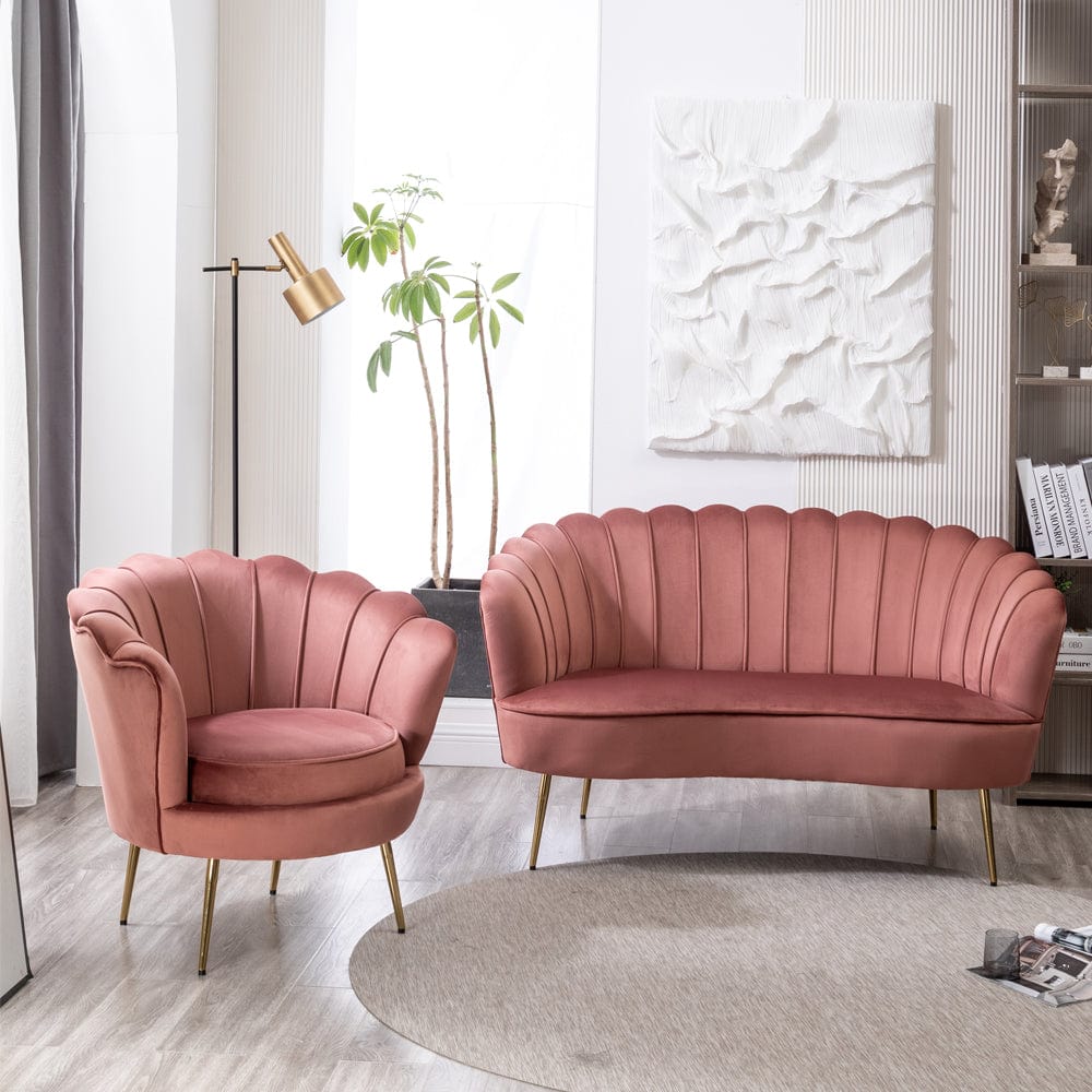 Mollis Plush Velvet Shell Chair & 3 Seater Sofa Set In Pink