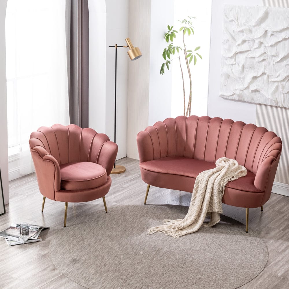 Mollis Plush Velvet Shell Chair & 3 Seater Sofa Set In Pink