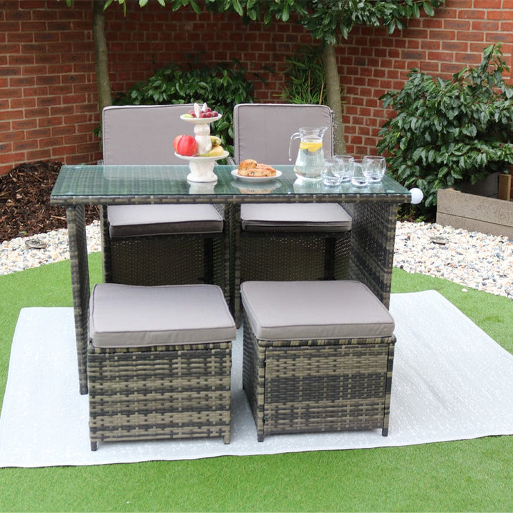 Eton 4 Seater Rattan Garden Cube Armchair with Bar Dining Table Set