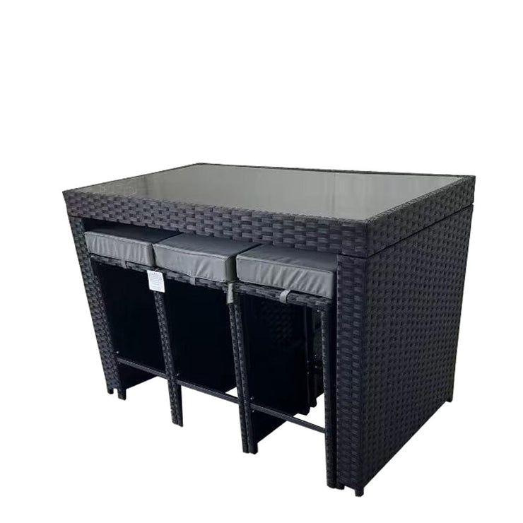 Eton Rattan Garden 6 Seater Bar Table and Stool Set in Black with rain cover option