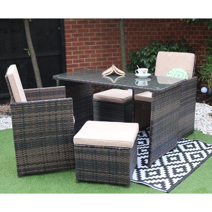 Eton 4 Seater Rattan Garden Cube Armchair with Bar Dining Table Set