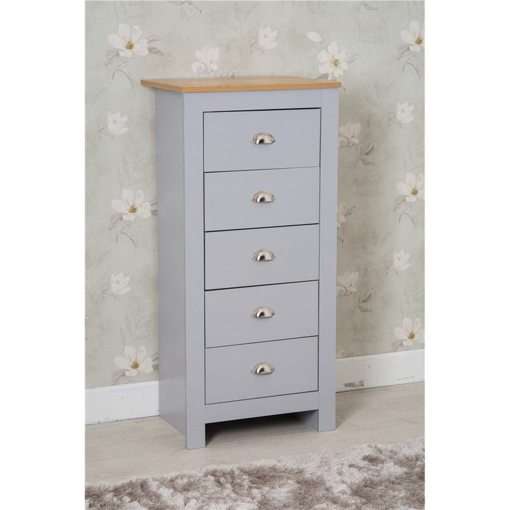 Heritage 5 Drawer Tall Chest In Grey and Oak