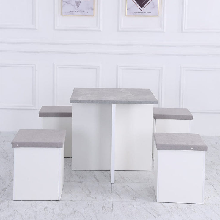 Kanso Stowaway Dining Table Set In Grey & White