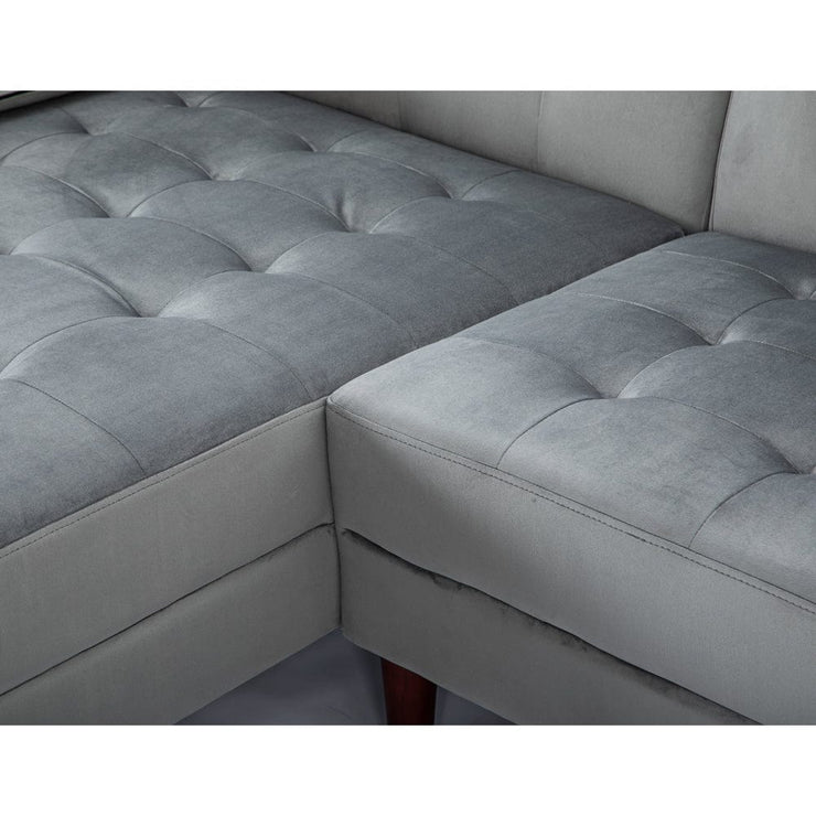 Avery Chaise End Velvet Corner Sofa In Grey