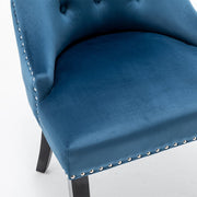 Avers Blue Velvet Button Back Dining Chairs Rubber Leg