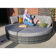 Cannes Garden Rattan 8 Seater Day Bed with Liftup Table Dining Set in Grey