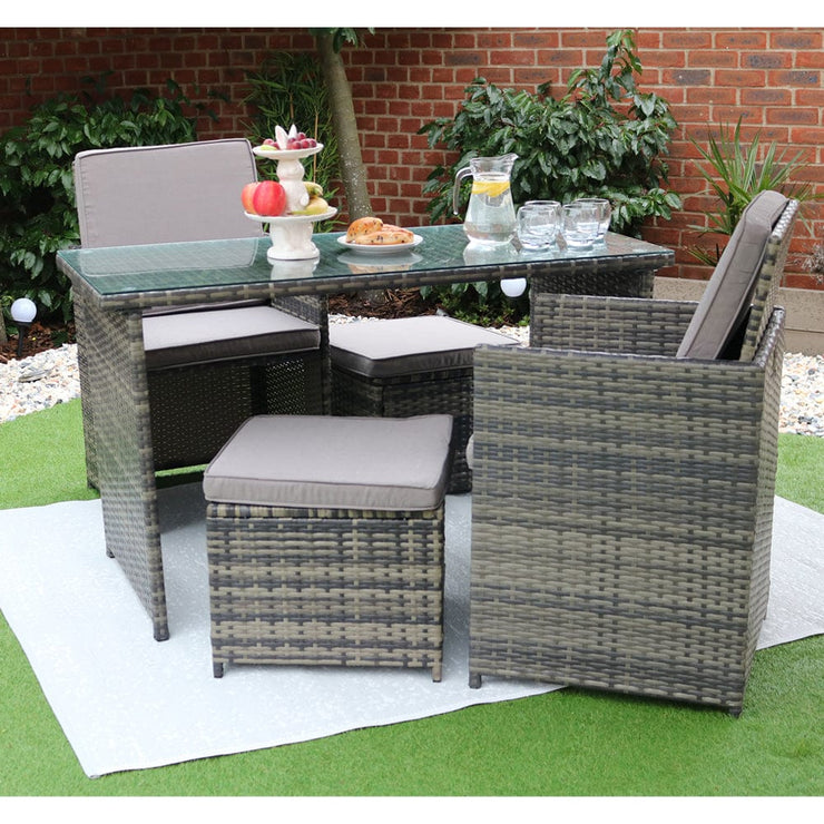 Eton 4 Seater Rattan Garden Cube Armchair with Bar Dining Table Set