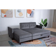 Destin Reversible Grey Velvet Corner Sofa With Storage Chaise and Ottoman Bench