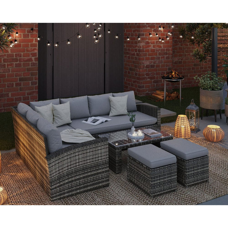 Rosen 8 Seater Grey Corner Rattan Garden Furniture Sofa Sets with Coffee Table