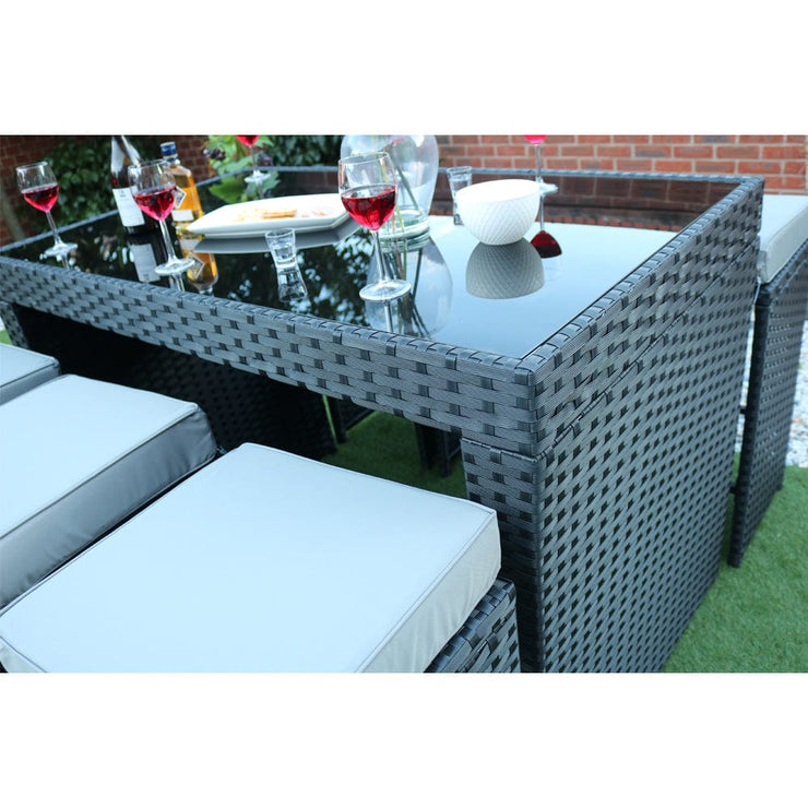 Eton Rattan Garden 6 Seater Bar Table and Stool Set in Black with rain cover option