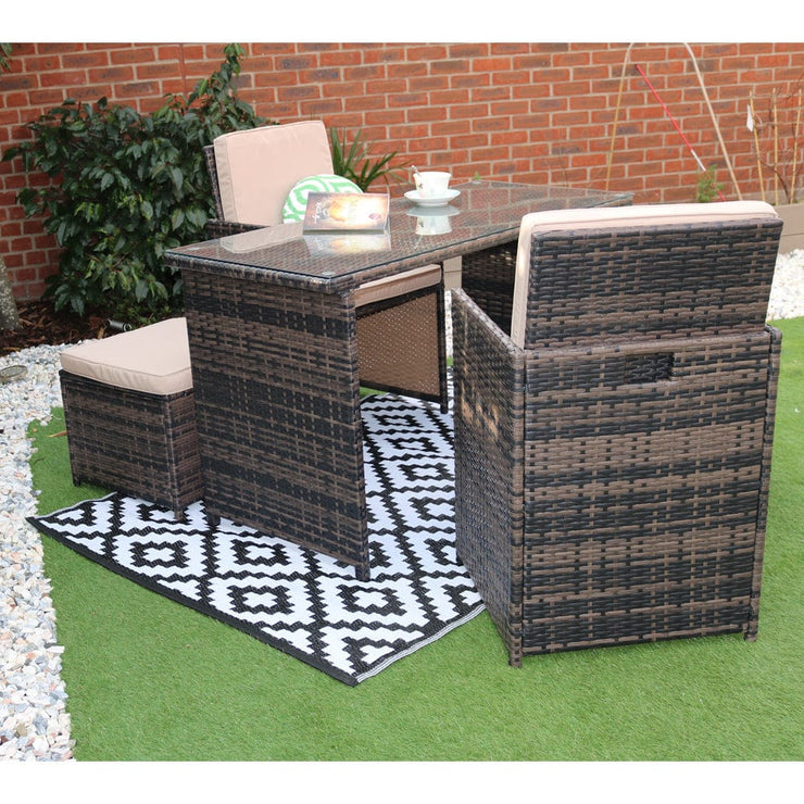 Eton 4 Seater Rattan Garden Cube Armchair with Bar Dining Table Set