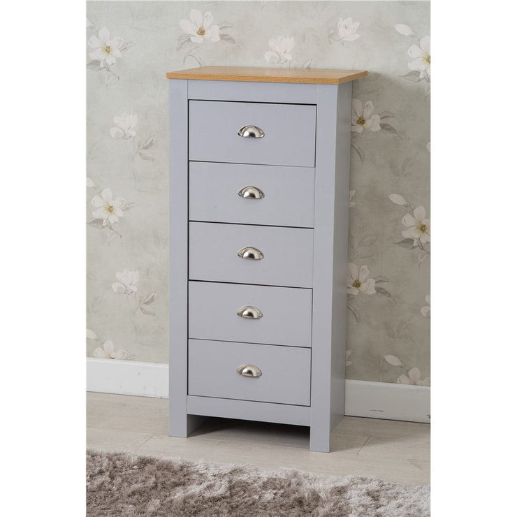 Heritage 5 Drawer Tall Chest In Grey and Oak