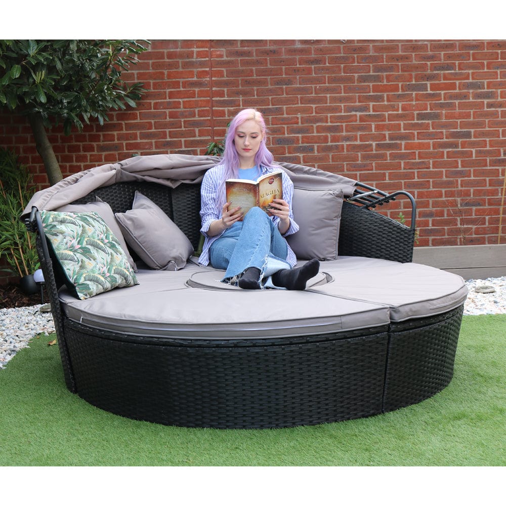 Camrose Rattan Garden Day Bed in Black