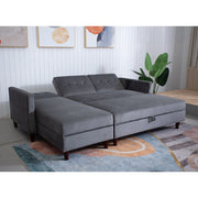 Destin Reversible Grey Velvet Corner Sofa With Storage Chaise and Ottoman Bench