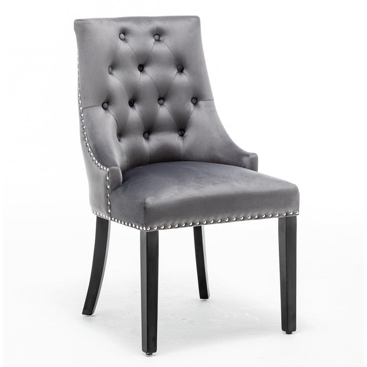 Avers Grey Velvet Button Back Dining Chairs