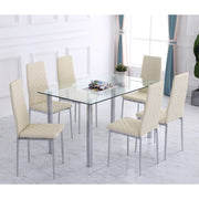 Orsa Dining Tempered Glass Table Set With 6 Chairs In Cream