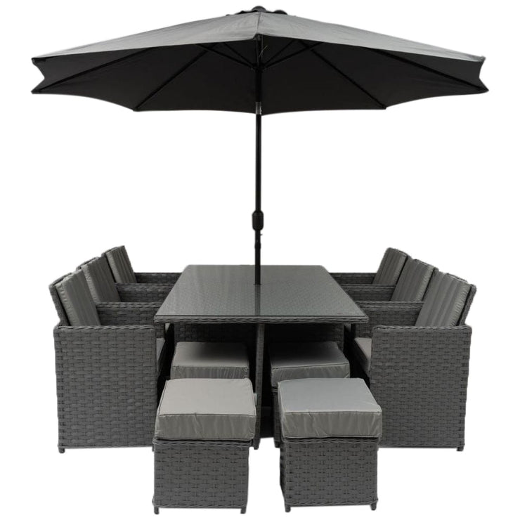 Papaver 10 Seater Rattan Cube Garden Dining Set With Parasol In Grey