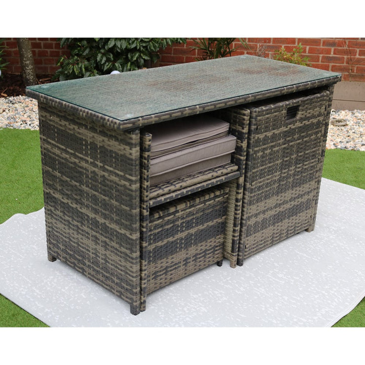 Eton 4 Seater Rattan Garden Cube Armchair with Bar Dining Table Set