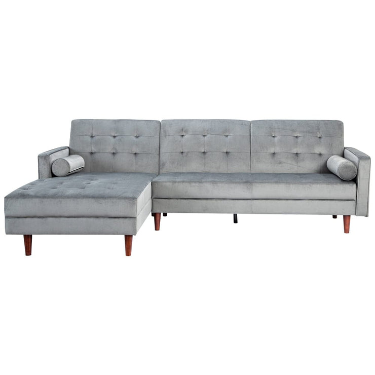 Avery Chaise End Velvet Corner Sofa In Grey