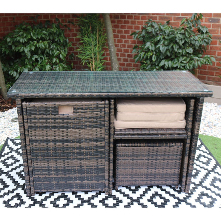 Eton 4 Seater Rattan Garden Cube Armchair with Bar Dining Table Set