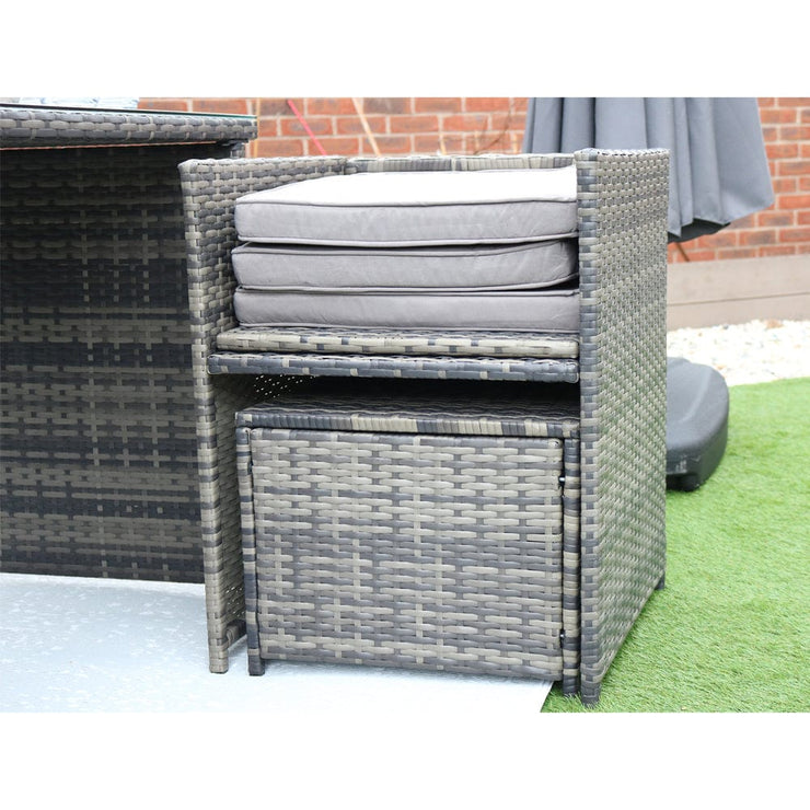 Eton 4 Seater Rattan Garden Cube Armchair with Bar Dining Table Set