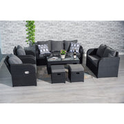 Lotus 9 Seater Rattan Garden Furniture Recliner Cube Sofa Set In Black