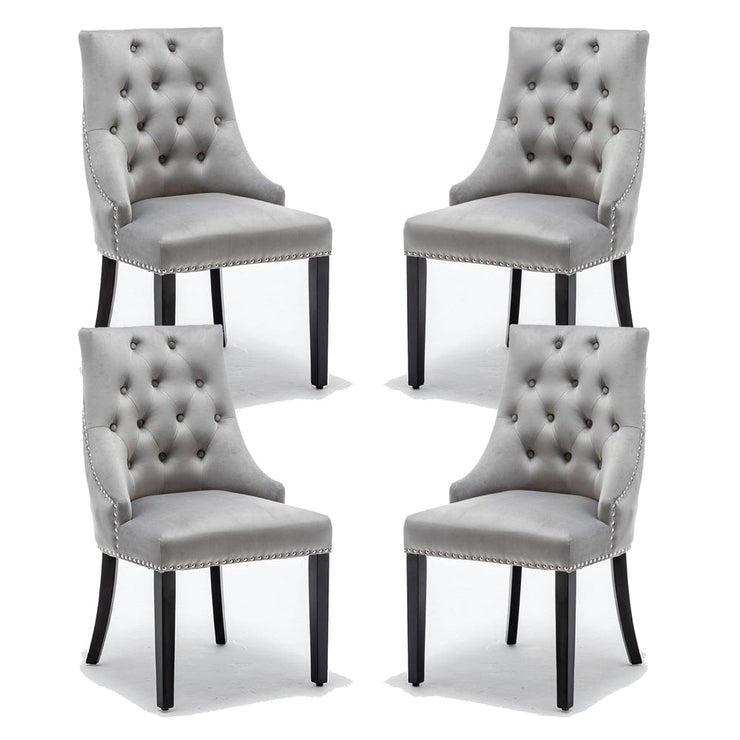 Avers Light Grey Velvet Button Back Dining Chairs