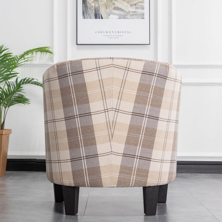Ascot Tartan Linen Fabric Tub Chair Armchair In Cream
