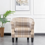 Ascot Tartan Linen Fabric Tub Chair Armchair In Cream