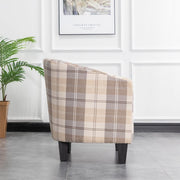 Ascot Tartan Linen Fabric Tub Chair Armchair In Cream